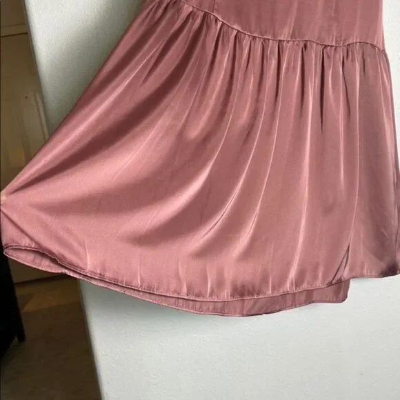 Topshop Tiered Satin Maxi Skirt Size 8 Pull On Feminine Girly Fairy Dusty Rose - Picture 3 of 11